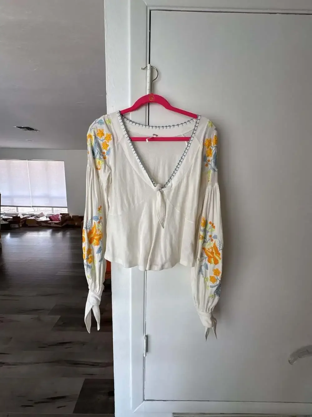 Free People KARA TOP OB933130 Ivory Embroidered Long Sleeve Blouse